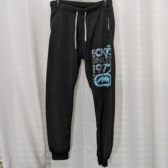 ECKO UNLTD FLEECE JOGGER PANTS MEN'S WITH POCKETS SIZE L GREY RHINO LOGO PRINT - Picture 2 of 12